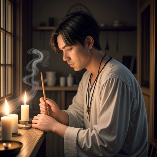 Người đàn ông đang thắp nhang cầu nguyện