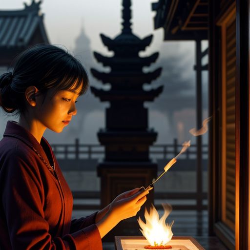 Người phụ nữ thắp hương tại đền thờ