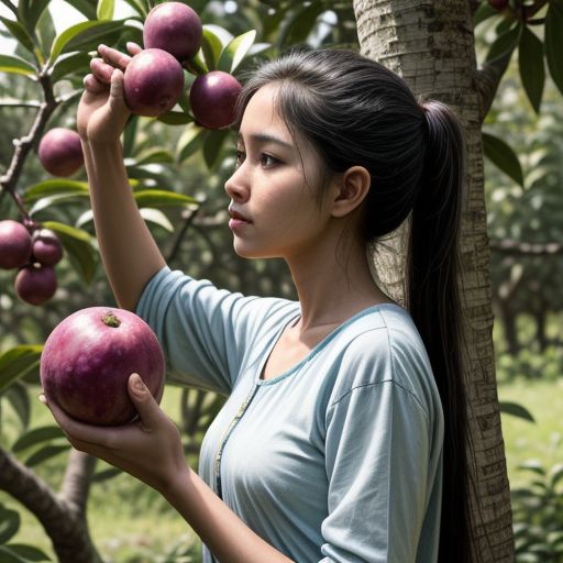 Người phụ nữ đang hái ổi